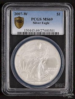 Silver American Eagle dollar, 2007-W, PCGS MS-69.