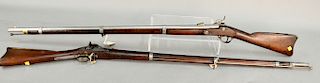 Two piece gun lot to include Harpers Ferry 1859 Maynard primer musket, .58 cal., complete with cracked stock, very light marking on ...