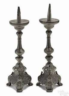 Pair of Belgian pewter ecclesiastical pricket sticks, ca. 1800