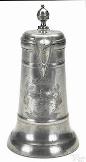 German pewter spouted flagon or Schnabelstitze, 18th c.