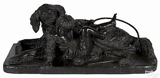 Christophe Fratin (French 1801-1864), monumental patinated bronze of a young boy and dog