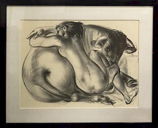 Hans Erni, (Swiss, b. 1909), Nude and Bull