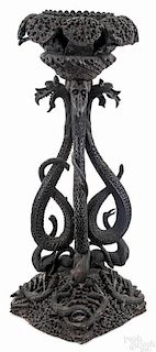 Anglo Indian carved padouk fernier, mid 19th c., with serpent supports, 35'' h.