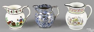 Three English pearlware pitchers, early 19th c., to include a silver resist example