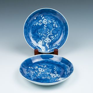 PAIR OF BLUE AND WHITE 'PRUNUS' DISHES, YONGZHENG MARK AND PERIOD