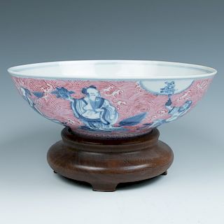 BLUE, WHITE AND PUCE ENAMELED BOWL, 19TH C.