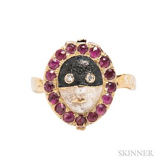 Antique Gold and Enamel Carnival Mask Ring