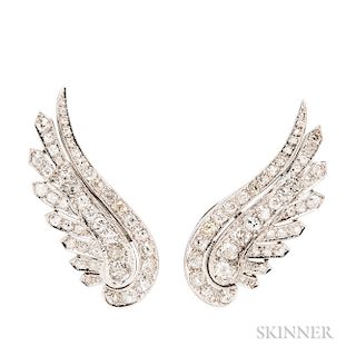 Platinum and Diamond Wing Earclips