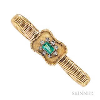 Antique Gold, Emerald, and Diamond Bracelet