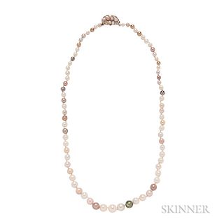 Antique Colored Pearl and Diamond Necklace