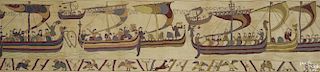 Pair of English Bayeux Tapestry panels, depicting the story of William the Conqueror and Harold