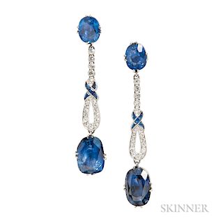Sapphire Earrings of Art Deco Elements