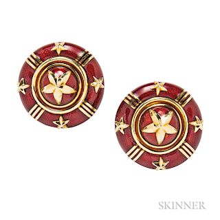 18kt Gold and Enamel Dome Earclips, Cellini
