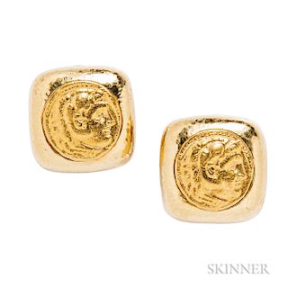 18kt Gold and Coin Earclips, David Webb