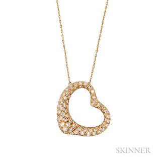 18kt Gold and Diamond "Open Heart" Pendant, Elsa Peretti, Tiffany & Co.
