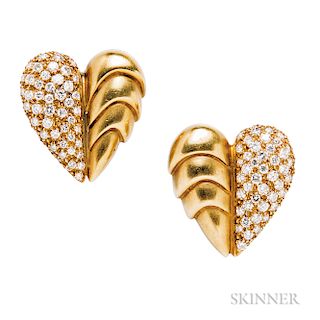 18kt Gold and Diamond Heart Earclips, Vahe Naltchayan