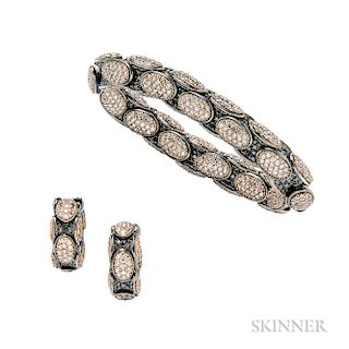 18kt Blackened Gold and Colored Diamond "Anaconda" Bracelet and Earrings, Roberto Demeglio