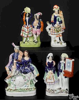 Four Staffordshire Scottish subject figural groups, 19th c., tallest - 13 1/2''.