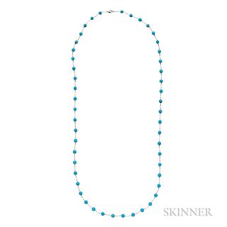 18kt White Gold, Turquoise, and Diamond Briolette Longchain