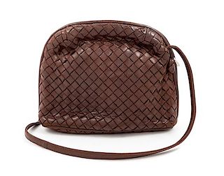 A Bottega Veneta Brown Intrecciato Small Shoulder Bag, 6" H x 8.25" W x 2" D; Strap drop: 10".