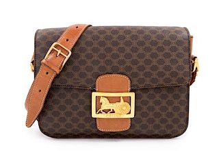 * A Celine Brown Macadam Pattern Shoulder Bag, 7.5" H x 9.5" W x 2.5" D; Strap drop: 15.5"- 18.5".