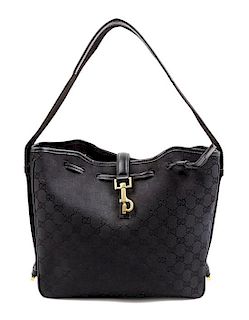 A Gucci Black Monogram Canvas Square Shoulder Bag, 10.5" H x 11" W x 3" D; Shoulder strap: 8.5".