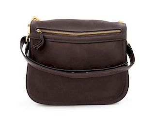 A Gucci Brown Leather Vintage Reversible Saddle Shoulder Bag, 9.75" H x 10.75" W x 2" D; Strap drop: 8.5"- 9".