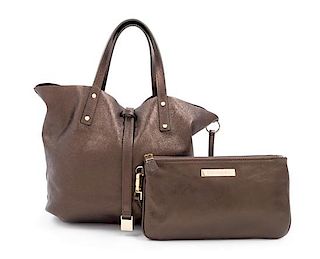 A Tiffany & Co Brown Suede Reversible Small Tote with Pouch, 10" H x 14" W x 4" D; Handle drop: 5".