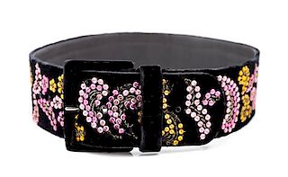 A Valentino Black Velvet and Sequin Embroidered Belt, Size: 65; 24"- 27.5" L x 2.25" W.