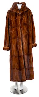 A Zandra Rhodes Whiskey Mink Full Length Coat with Hood, No size.