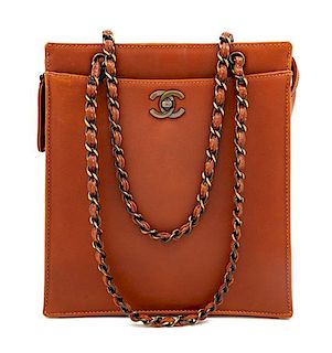 * A Chanel Brown Leather Shoulder Bag,