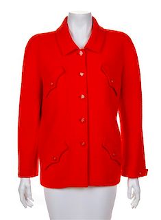 A Chanel Red Wool Jacket, No size.