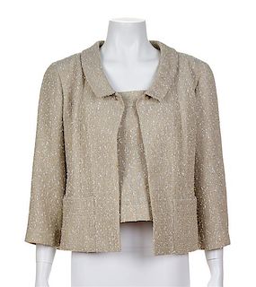 A Chanel Taupe Wool and Metallic Thread Jacket and Camisole, No size.