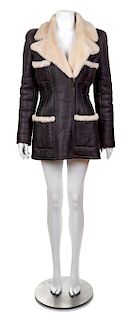 A Chanel Charcoal Shearling Jacket, No size.