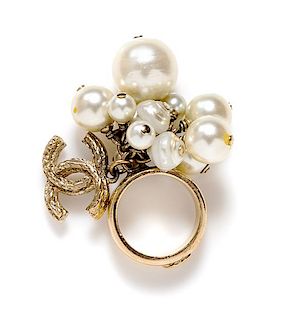 A Chanel Faux Pearl Charm Ring, Ring size: 6 1/4.