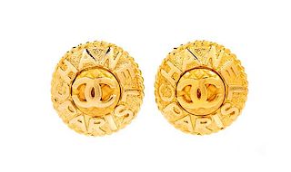 A Pair of Goldtone Chanel Earclips, 1.25" diameter.
