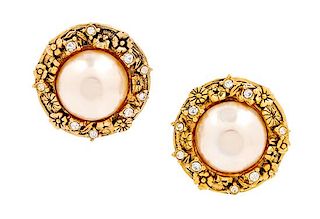 A Pair of Chanel Pearl Earclips, 1.25" diameter.