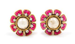 * A Pair of Chanel Floral Earclips, 1.4" diameter.