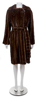 A J. Mendel Mahogany Mink Coat, No size; Belt: 67.5" x 2.25".