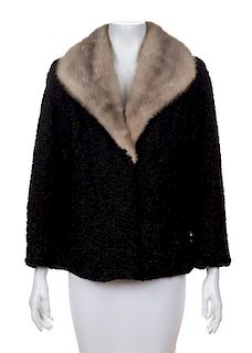 A Black Persian Lamb Jacket with Fur Collar, No size.