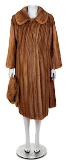 A Light Brown Mink Coat with Matching Hat, No size; Hat circumference: 21.5".