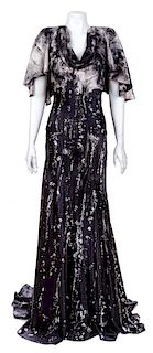 An Alexander McQueen Black and White Print Silk Gown, Size 38.
