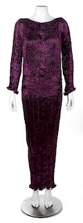 A Patricia Lester Black Currant Mousse Silk Hand Pleated Gown, No size.