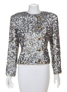A Victor Costa Silver Sequin Jacket, Size 10.