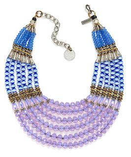 * A Masha Archer Lavender and Blue Glass Bead Six Strand Collar Necklace, 15.5" - 19" L; 3" W.
