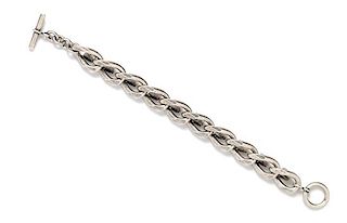 A Valentino Matte Silvertone Link Bracelet, 8.5" L x .6" W.