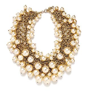 A Faux Pearl Chainmail Bib Necklace, 17"- 18" L.