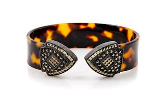 A Sterling Silver and Marcasite Tortoiseshell Cuff Bracelet, .75" W.