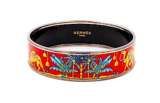 An Hermès Red Enamel 70mm Bangle, 7cm diameter, .75" W.