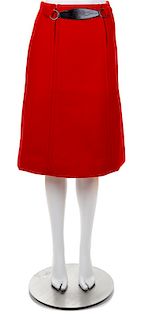 An Hermès Vintage Red Wool Skirt, No size.